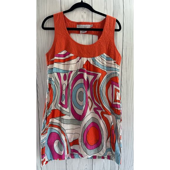 Gretchen Scott Retro Abstract Mini Dress in Pink/Orange  Size Medium - Picture 1 of 8